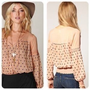 Peach Polka Dot Sheer Peasant Top